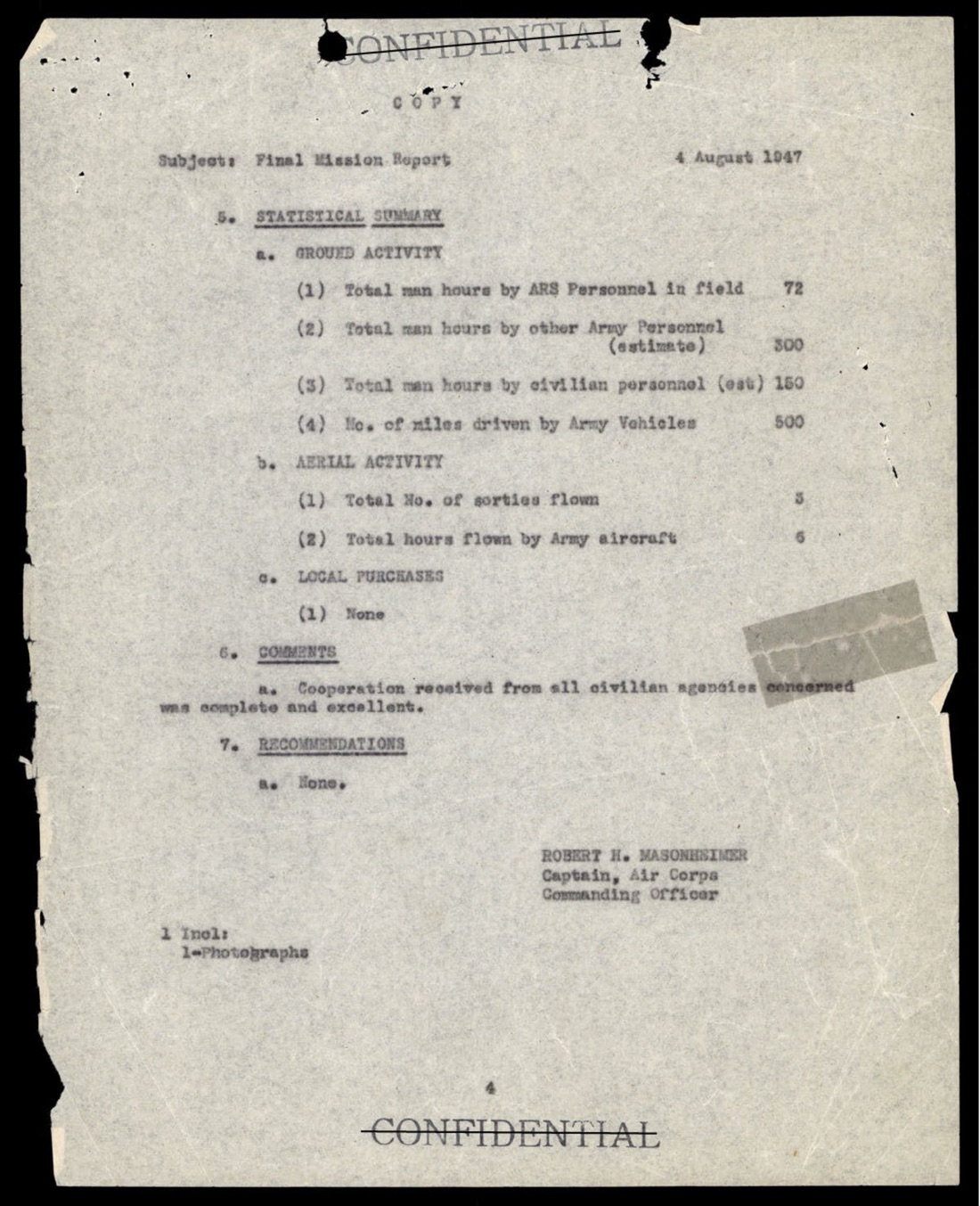 Final Mission Report Statistical Summary
