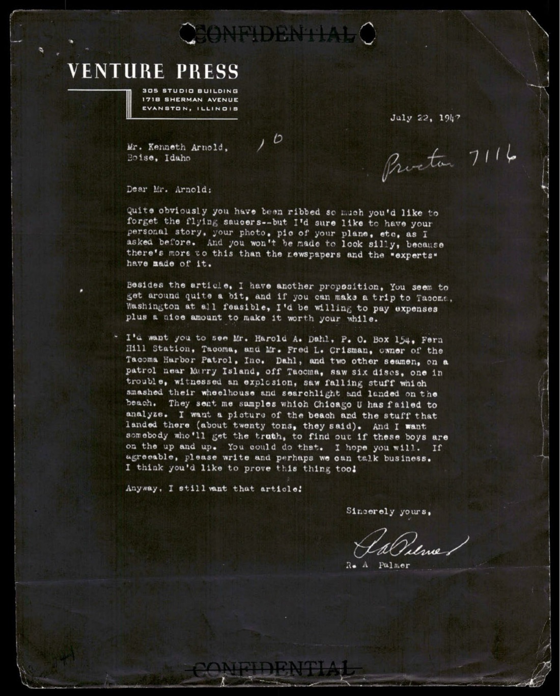 Venture Press July 22 1947 Palmer to Arnold