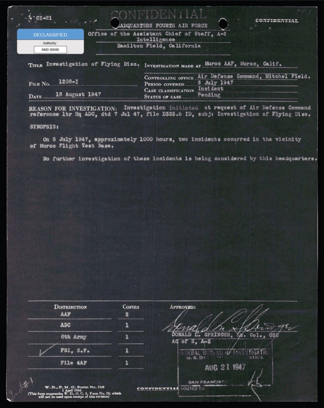 4AF Investigation Status of Case at Muroc
