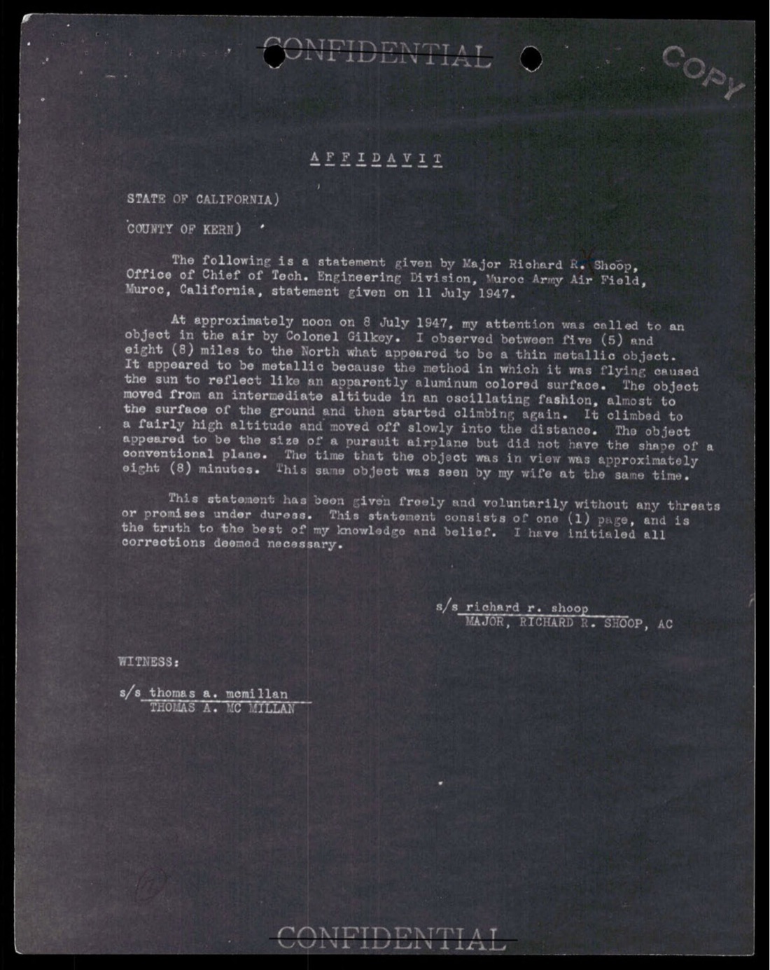 Major Shoop Muroc July 11 affidavit