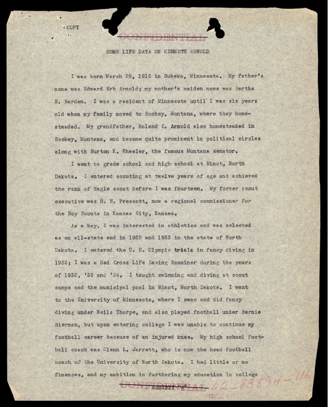 Some Life Data on Kenneth Arnold